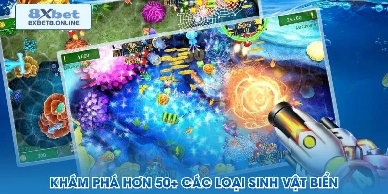 Các nhóm sinh vật biển với hệ số khác nhau trong game bắn cá